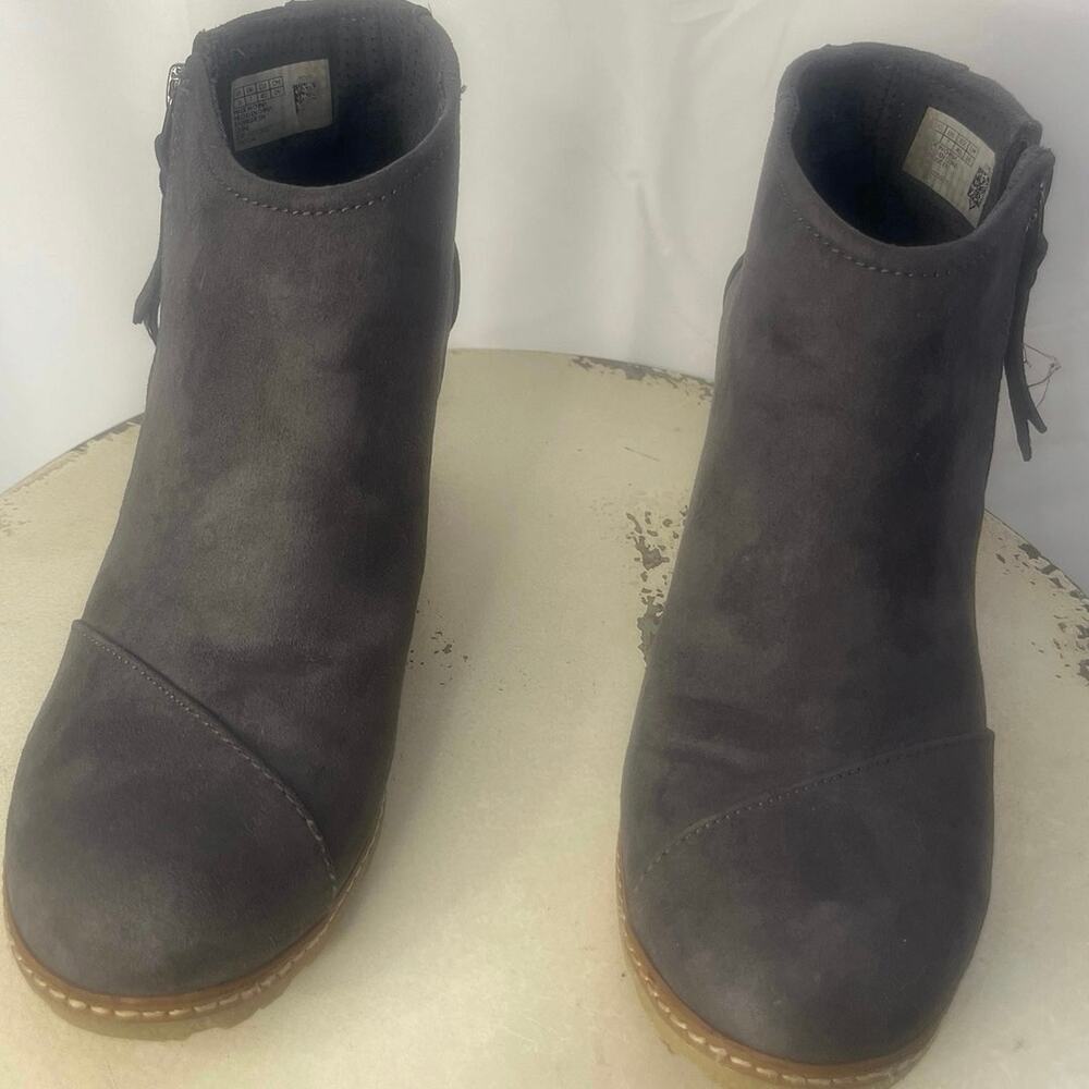 Tom’s Suede Zip Wedge Ankle Boot Booties Gray Women’s Size 9